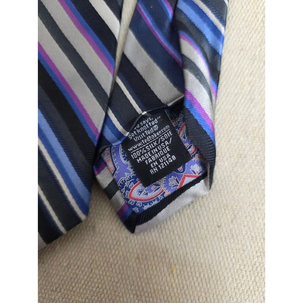 Ted Baker London Silk Tie Blue‎ Purple Grey Black Striped Paisley RN 121148